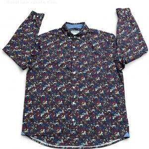 EXPRESS Slim Soft Wash Men's Multicolor Floral Button Down Shirt Long Sleeves. L